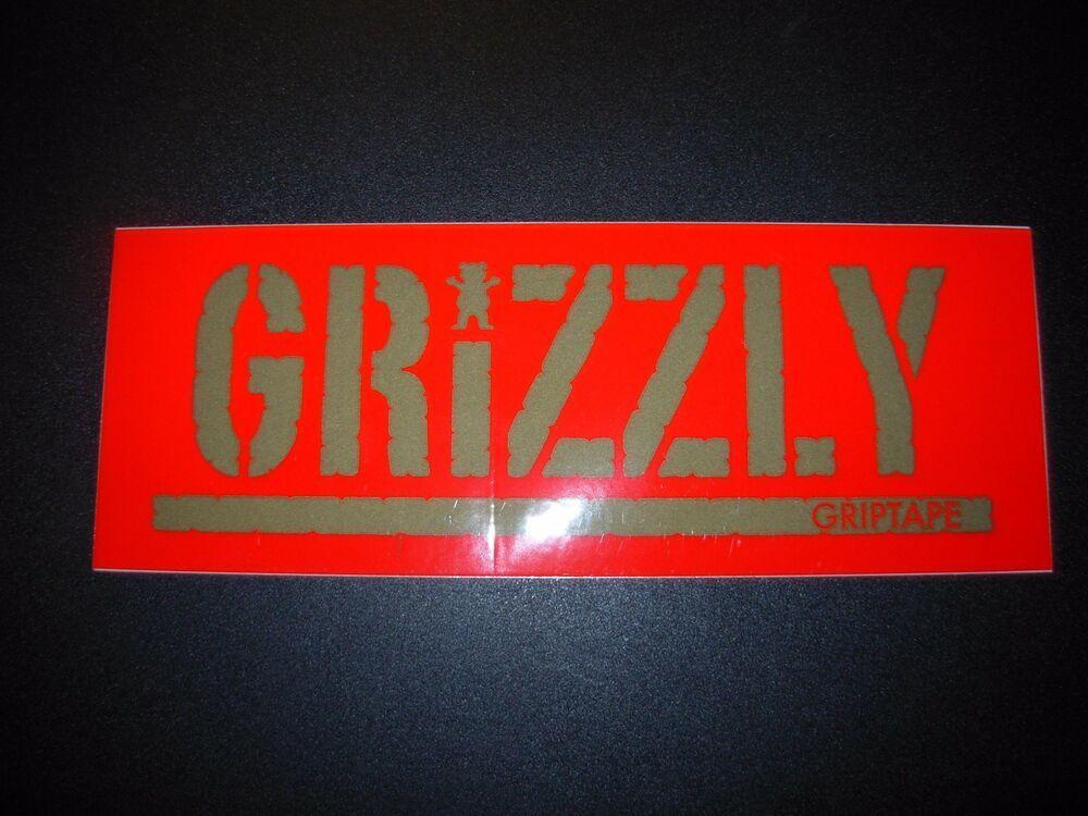 Red Gold Logo - GRIZZLY Griptape Skate Sticker Red Gold Logo for skateboards helmets ...