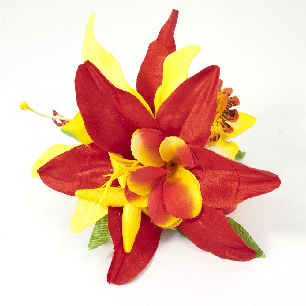 Red and Yellow Seashell Logo - Red Yellow Orange Tropical Seashell Starfish Hair Flower -BAD KITTY