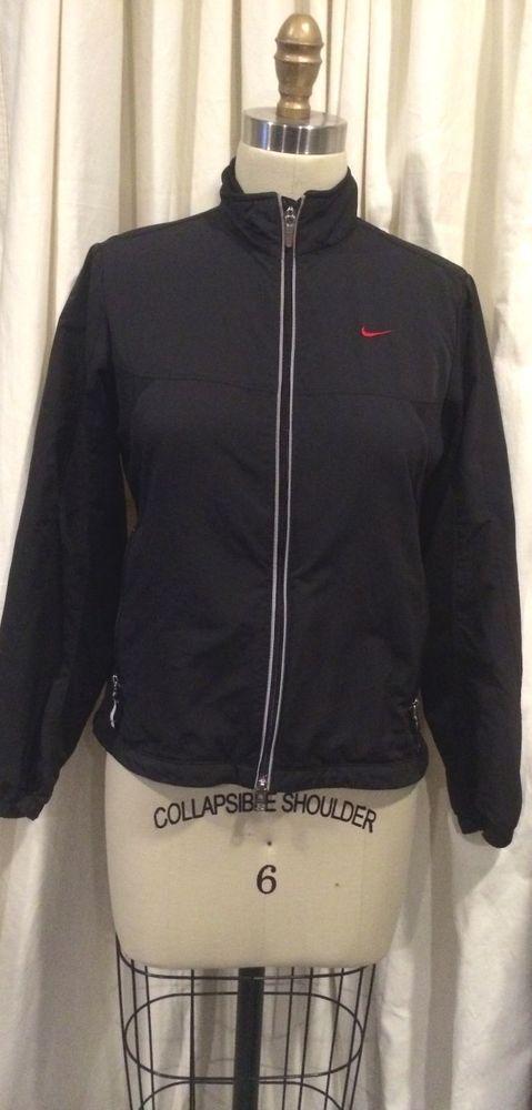 Household Goods Clothing and Apparel Logo - Women's Nike Black Running Jacket With Red Swoosh Logo, Size XS0 2
