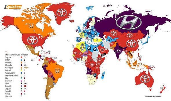 Most Popular Car Company Logo - Do you prefer a BMW or Toyota? Incredible MAP of world's most ...