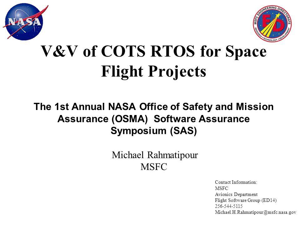 Cots NASA Logo - V&V of COTS RTOS for Space Flight Projects The 1st Annual NASA