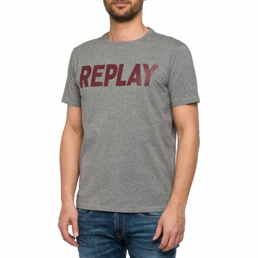 Replay Logo - Men's Grey Replay Logo Blend T-Shirt - BrandAlley