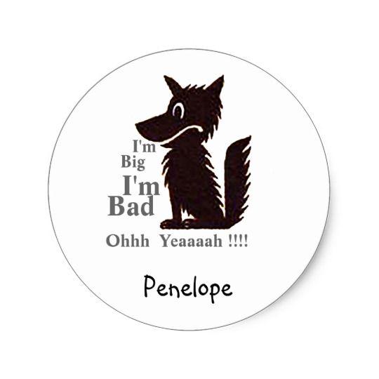 Big Bad Wolf Black and White Logo - Cute Looking Big Bad Wolf Classic Round Sticker | Zazzle.co.uk