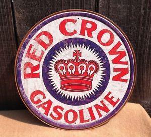 Bar with Red Crown Logo - RED CROWN GASOLINE Round Sign Tin Vintage Garage Bar Decor Old ...