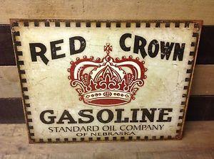 Bar with Red Crown Logo - RED CROWN GASOLINE Oil Company Sign Tin Vintage Garage Bar Decor Old ...