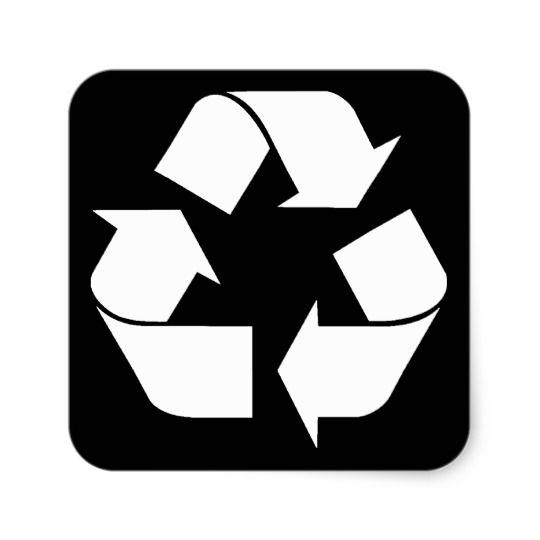 White with Black Square Logo - Recycling Symbol - White (For Black Backgrounds) Square Sticker ...
