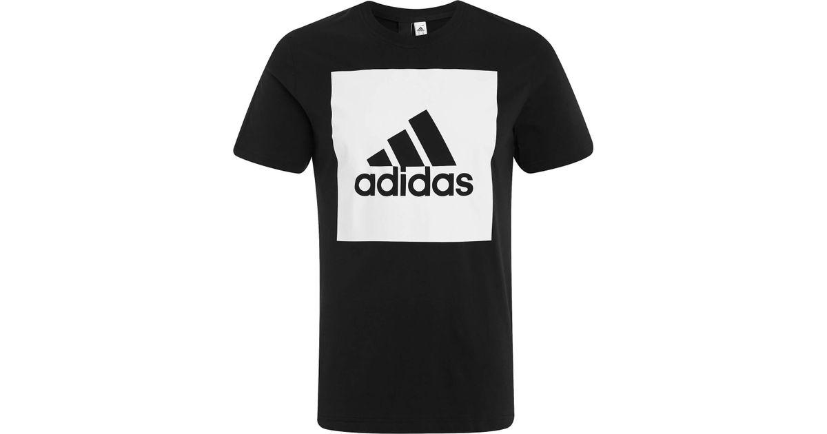 White with Black Square Logo - Adidas Essential Square Logo T Shirt In Black For Men