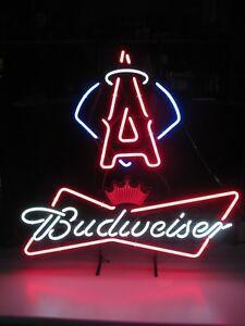 Bar with Red Crown Logo - NEW LA Angeles Budweiser Halo Neon Beer Sign MLB Baseball Red Man ...
