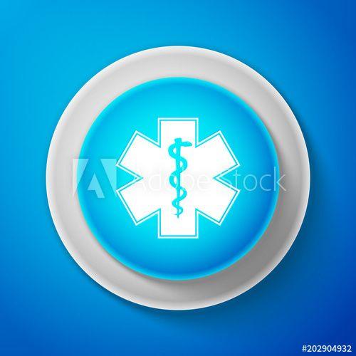 White with Blue Circle Star Logo - White Medical symbol of the Emergency of Life icon isolated