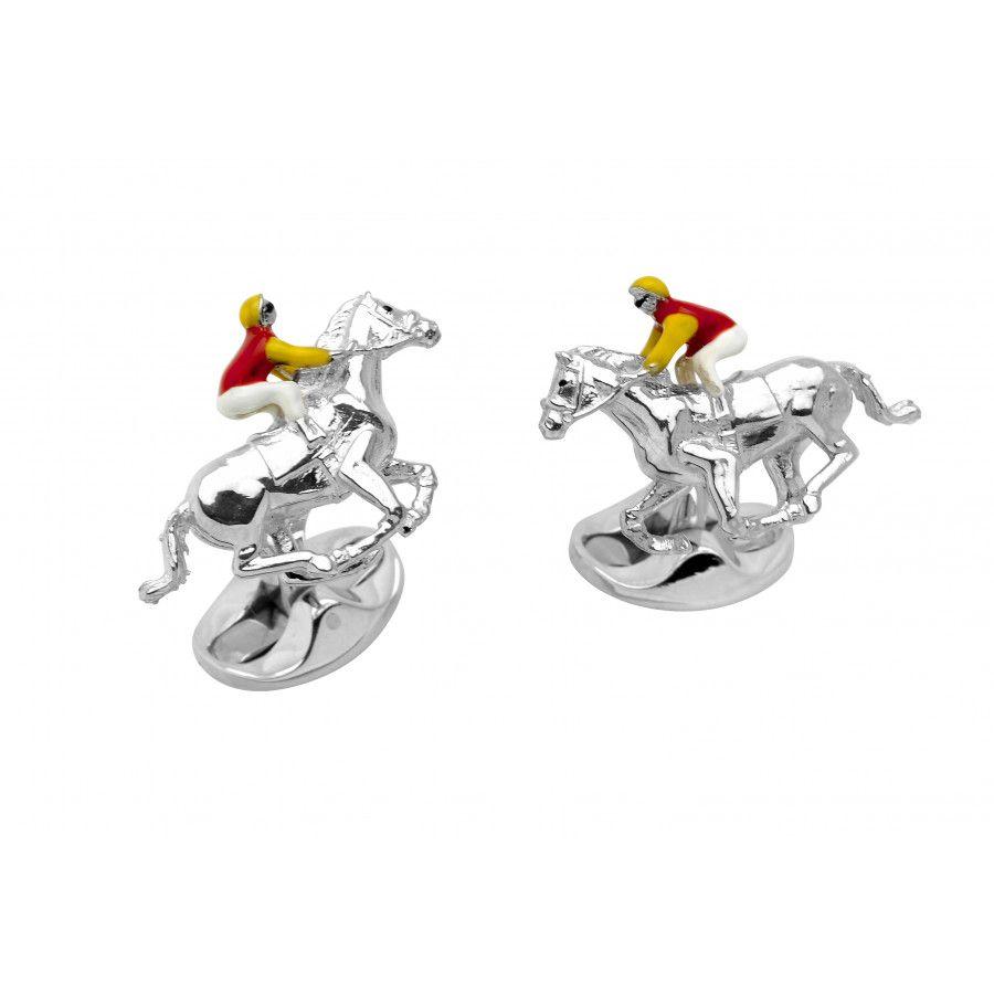 Red and Yellow Horse Logo - Sterling Silver Red and Yellow Horse & Jockey Cufflinks