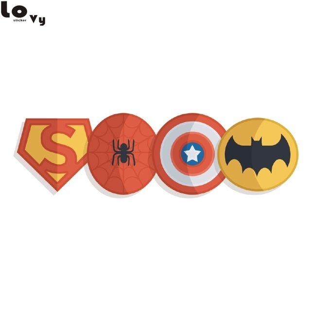 Batman Spider-Man Superman Logo - US $0.9 31% OFF|Aliexpress.com : Buy Printed Superhero Logo Vinyl Wall  Sticker Creative Superman Batman Spider man Captain America Wall Decal Home  ...