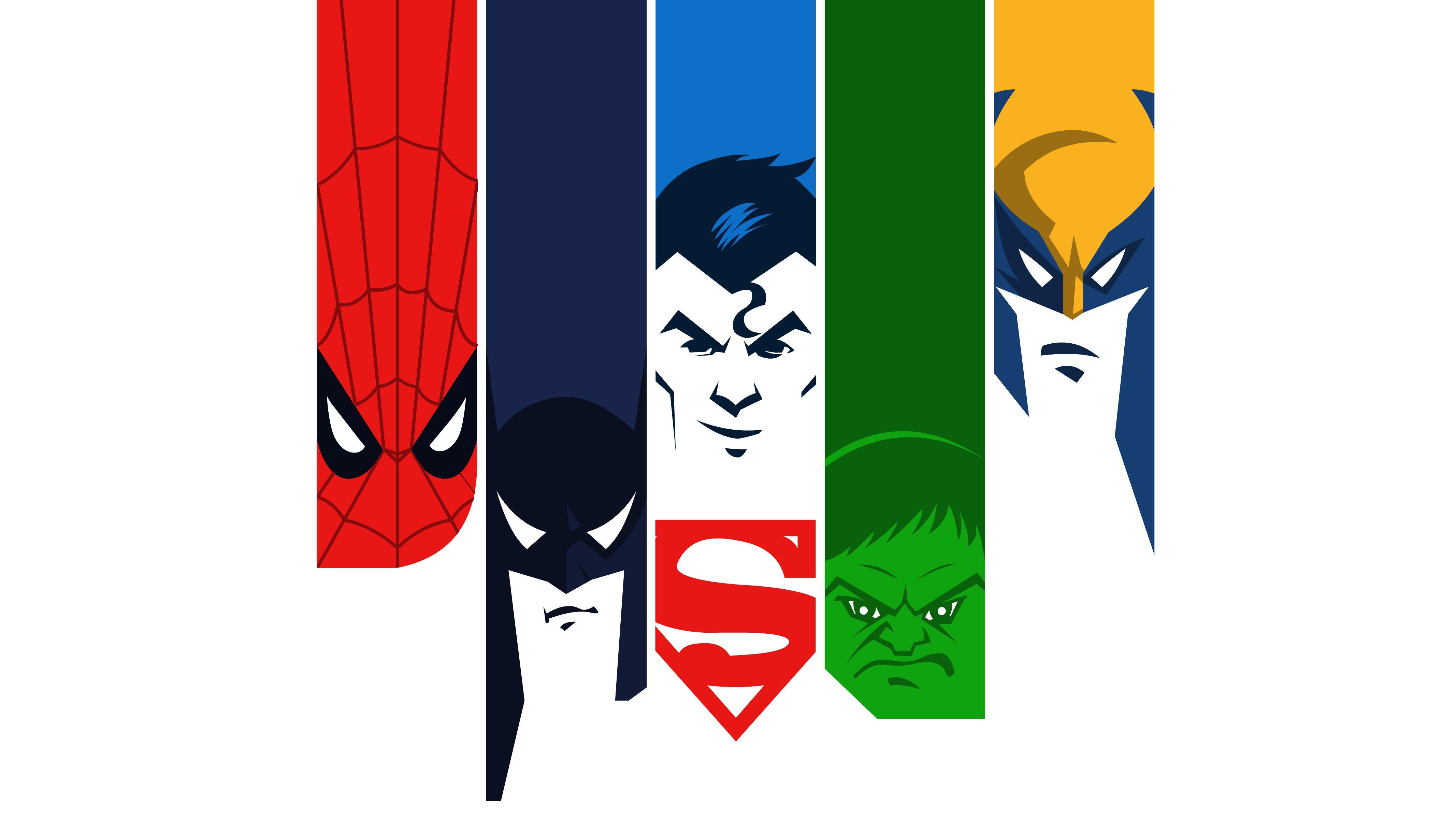 Batman Spider-Man Superman Logo - Superman Batman Hulk Spiderman Wolverine 4k Minimalism, HD ...