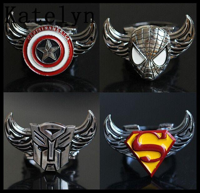 Batman Spider-Man Superman Logo - US $20.0 |Mix Styles New Fashion Superman Logo/Spiderman/Batman/Hunger  Games/Iron Man Rotatable Ring Super Hero Ring Movie Jewelry -in Rings from  ...