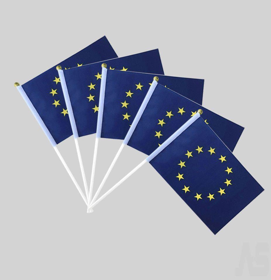 Blue Yellow Flag with Stars Logo - 50Pcs European Union Small Hand Waving Flags Euro EU Blue Yellow