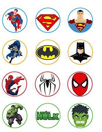 Batman Spider-Man Superman Logo - Superman, Batman, Spiderman, Hulk Edible Cupcake Toppers (12 Images ...