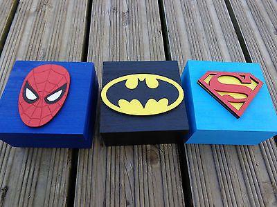 Batman Spider-Man Superman Logo - Square Batman / Spiderman / Superman Wooden Trinket Box Fathers Day Gift