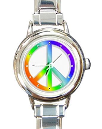 Italian Watch Logo - Colorful Peace Logo Design Round Italian Charm Watch with Stainless ...