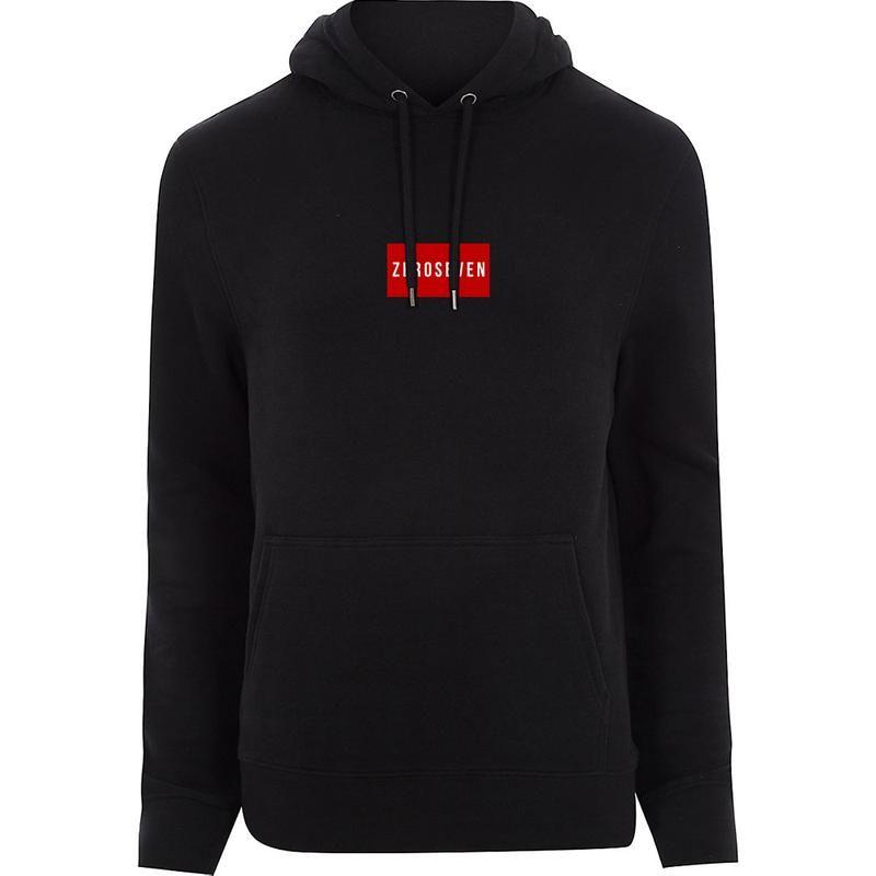 Black and Red Box Logo - Zero Seven Red Box Logo Hoodie Black