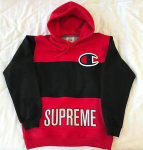 supreme hoodie black red logo