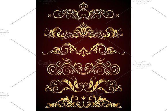 Brown Swirl Logo - Golden vintage elements and borders set for ornate decoration ...