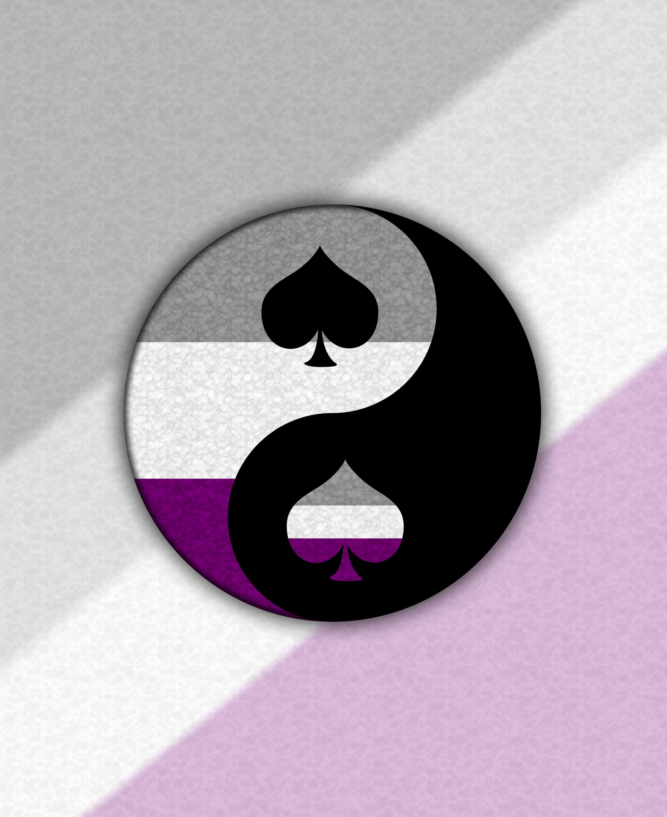 Purple and White Circle Logo - Asexual pride Yin and Yang with spade symbols. Black, gray, white