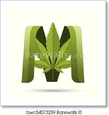 Marijuana Leaf Logo - Cannabis green leaf logo letter M, Art Print. Barewalls Posters