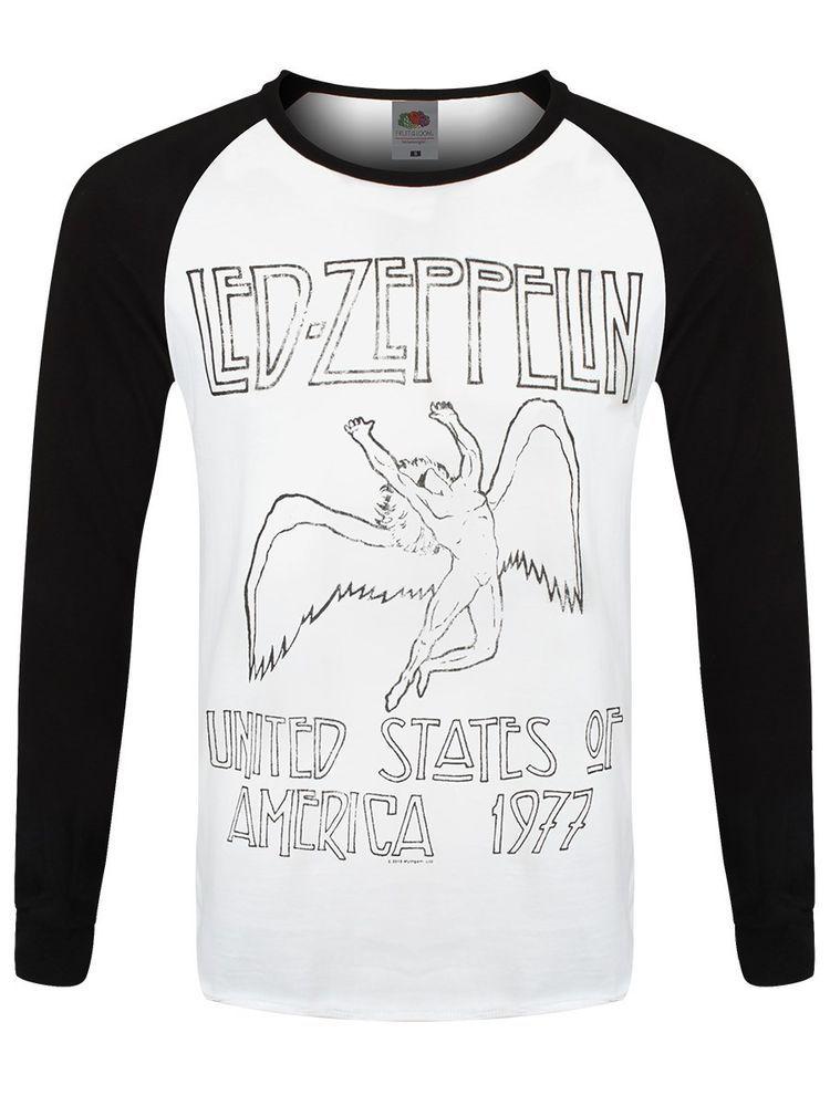 Black and White Baseball Logo - Led Zeppelin USA 77 Men's Black & White Long Sleeve Baseball Raglan ...