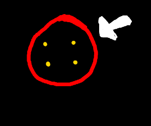 Orange and Yellow Dots with Red Circle Logo - White arrow with red circle, 4 yellow dots drawing