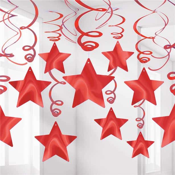 Red Star Swirl Logo - Red Star Hanging Swirls Decoration - Fun Party Supplies