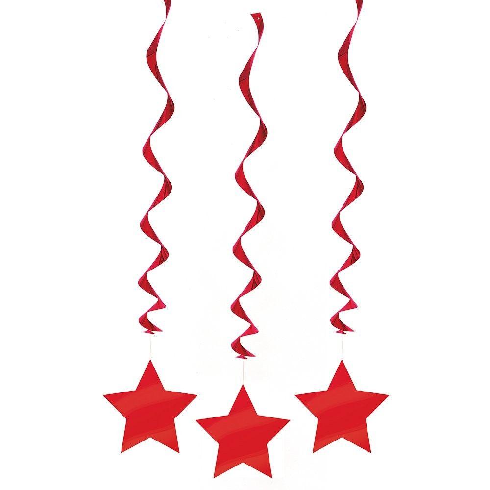 Red Star Swirl Logo - Metallic Red Star Swirl Decoration (Pack Of 3) - Flubit