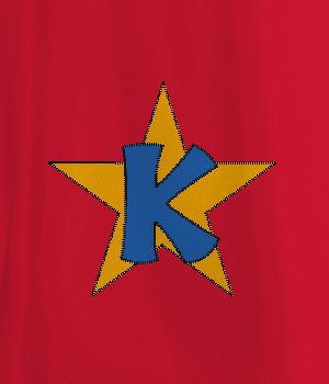 Yellow and Blue K Logo - red Kids Cape with yellow star and blue K Adult and Kids