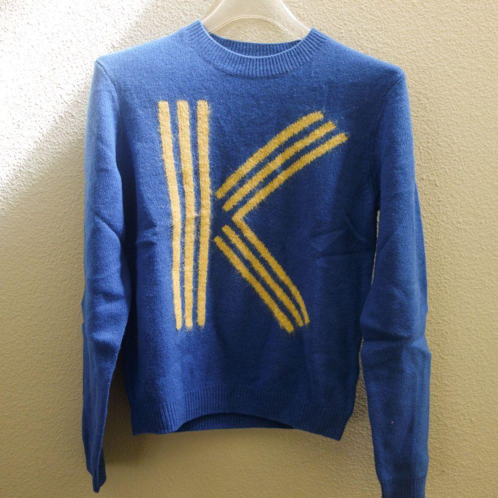 Yellow and Blue K Logo - Vintage Collector's Kenzo Blue Yellow Letter Alphabet K Logo Knit