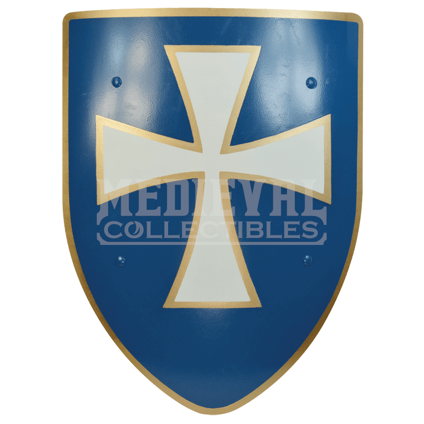 Shield White Cross Logo - White Cross Steel Battle Shield - S124 by Medieval Collectibles