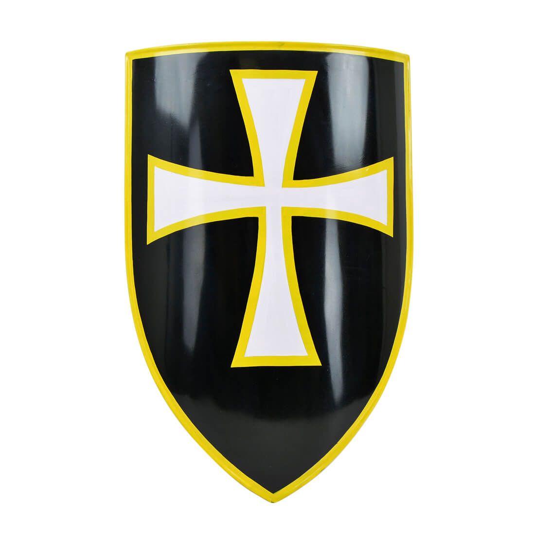 Shield White Cross Logo - Medieval Steel Heater Shield Cross / Black Field Gauge Ste