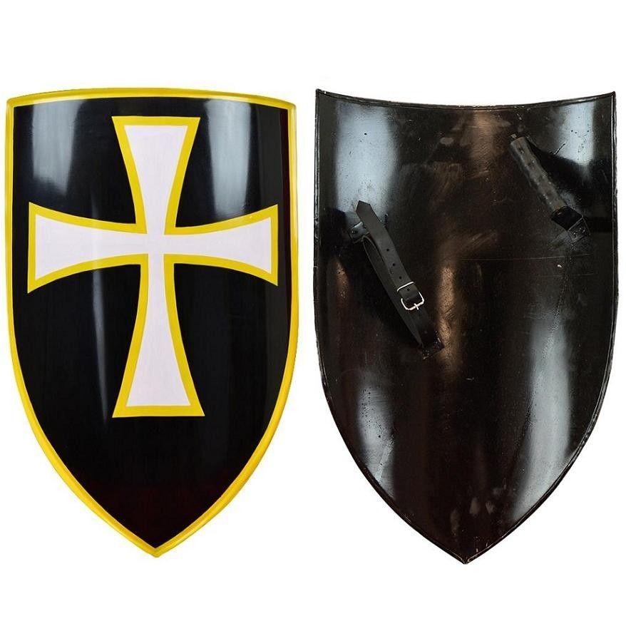 Shield White Cross Logo - Medieval Heater Shield. White Cross on Black Field. 18 Gauge Steel