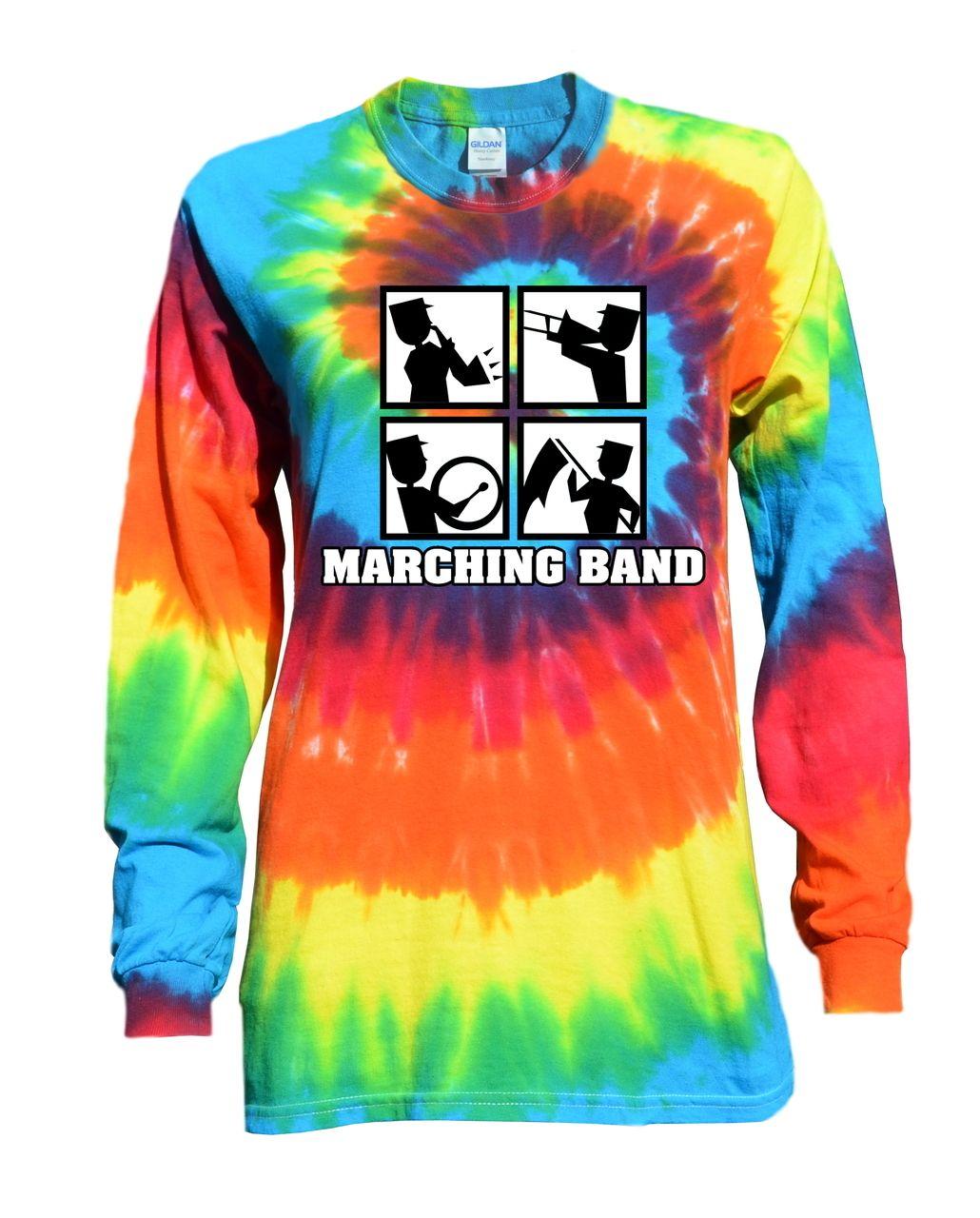 Rainbow Square Logo - Marching Band Tie Dye Rainbow Long Sleeve Square Logo