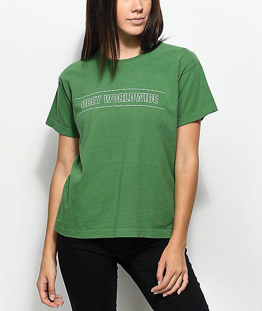 Obey Sport Logo - Obey Worldwide Sport Boxy Green T-Shirt | Zumiez