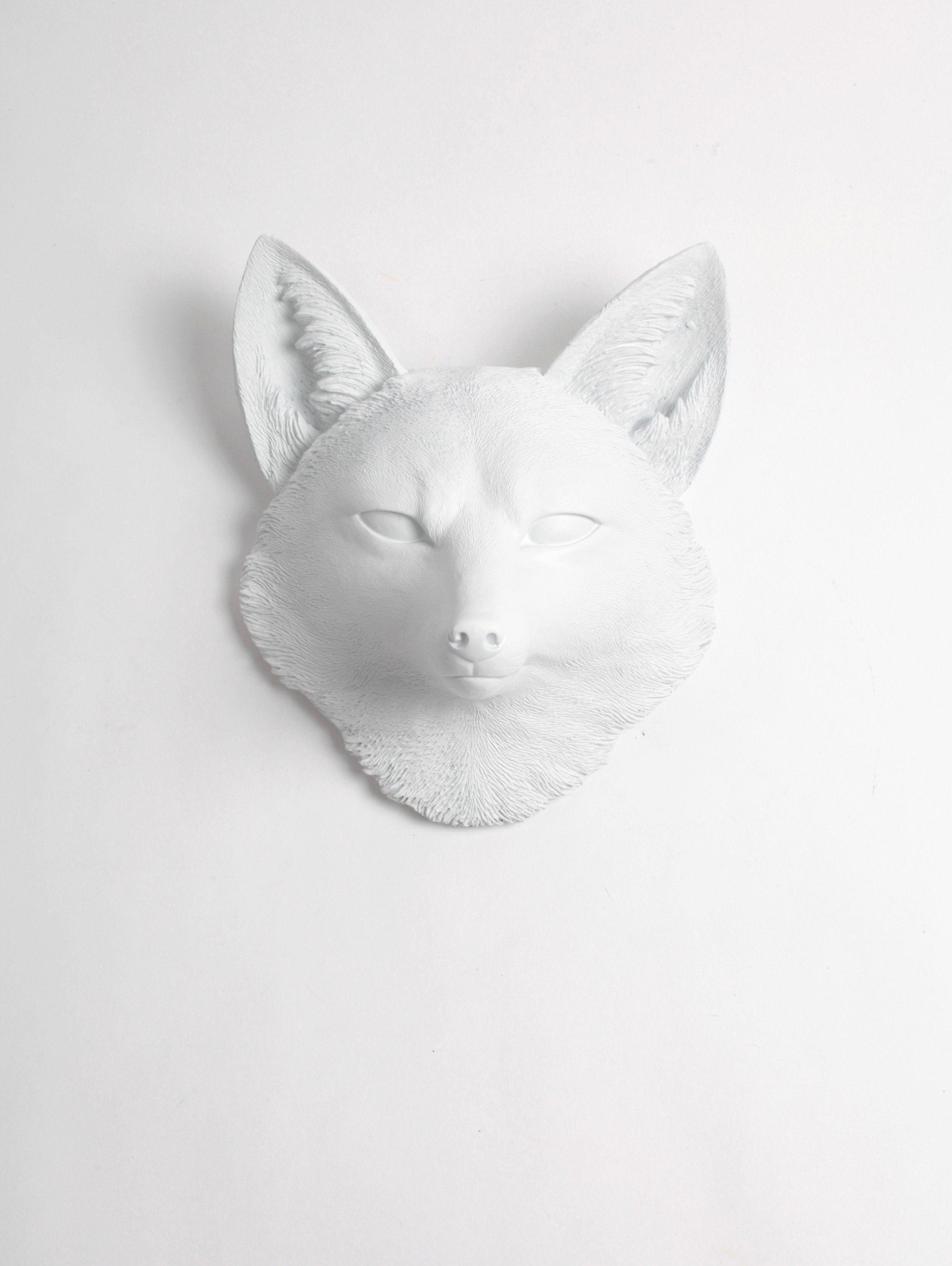 White Fox Head Logo - $30 Off The Sylvester in White, Faux Taxidermy Fox Decor Head