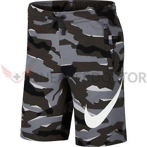 Grey Camo Nike Logo - New Nike Mens Club Camo Sweat Shorts Cool Grey Anthracite White All