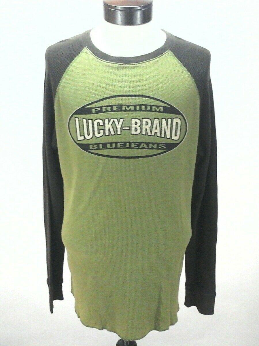 Rare Clothing Logo - LUCKY BRAND Shirt Brown Green THERMAL L S Logo RAGLAN Men's XL Rare