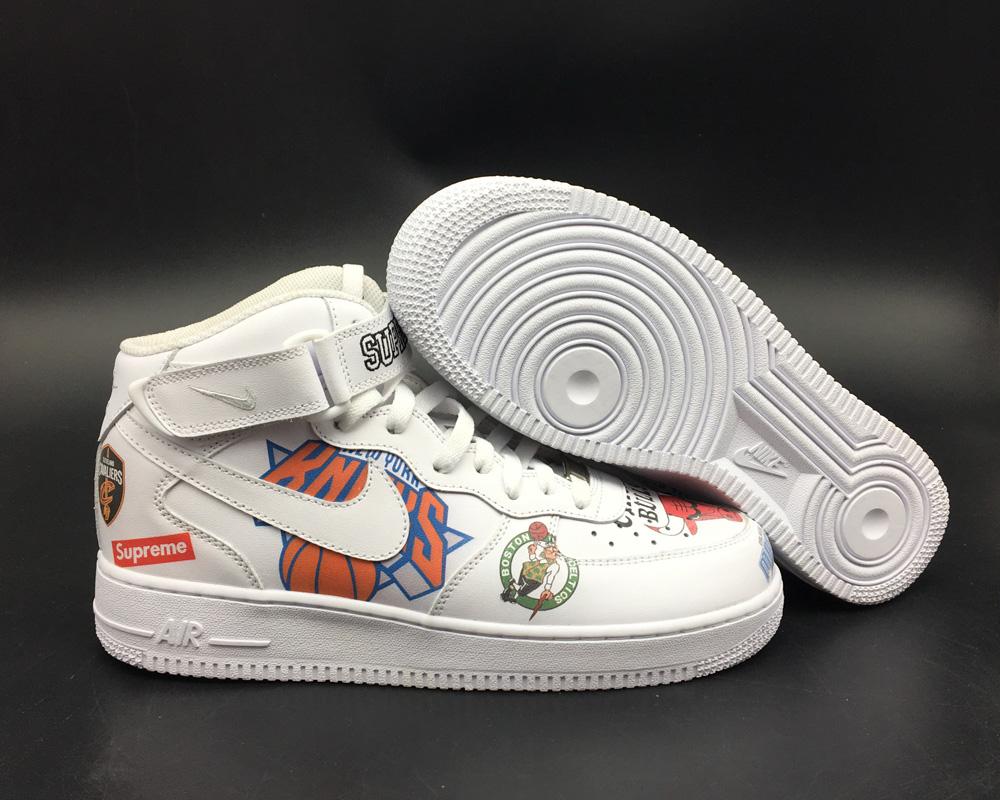 Air Force 1 Logo - Supreme x Nike Air Force 1 Mid White NBA Team Logos