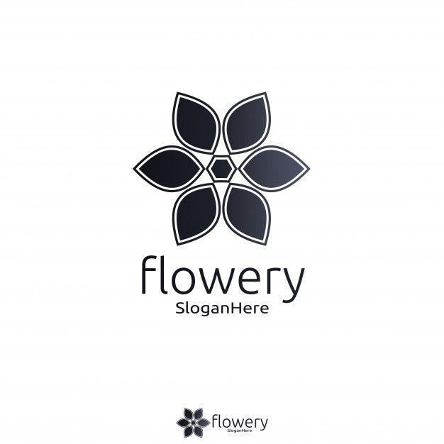 White Flower Logo - Elegant flower logo icon vector design with gradient black color