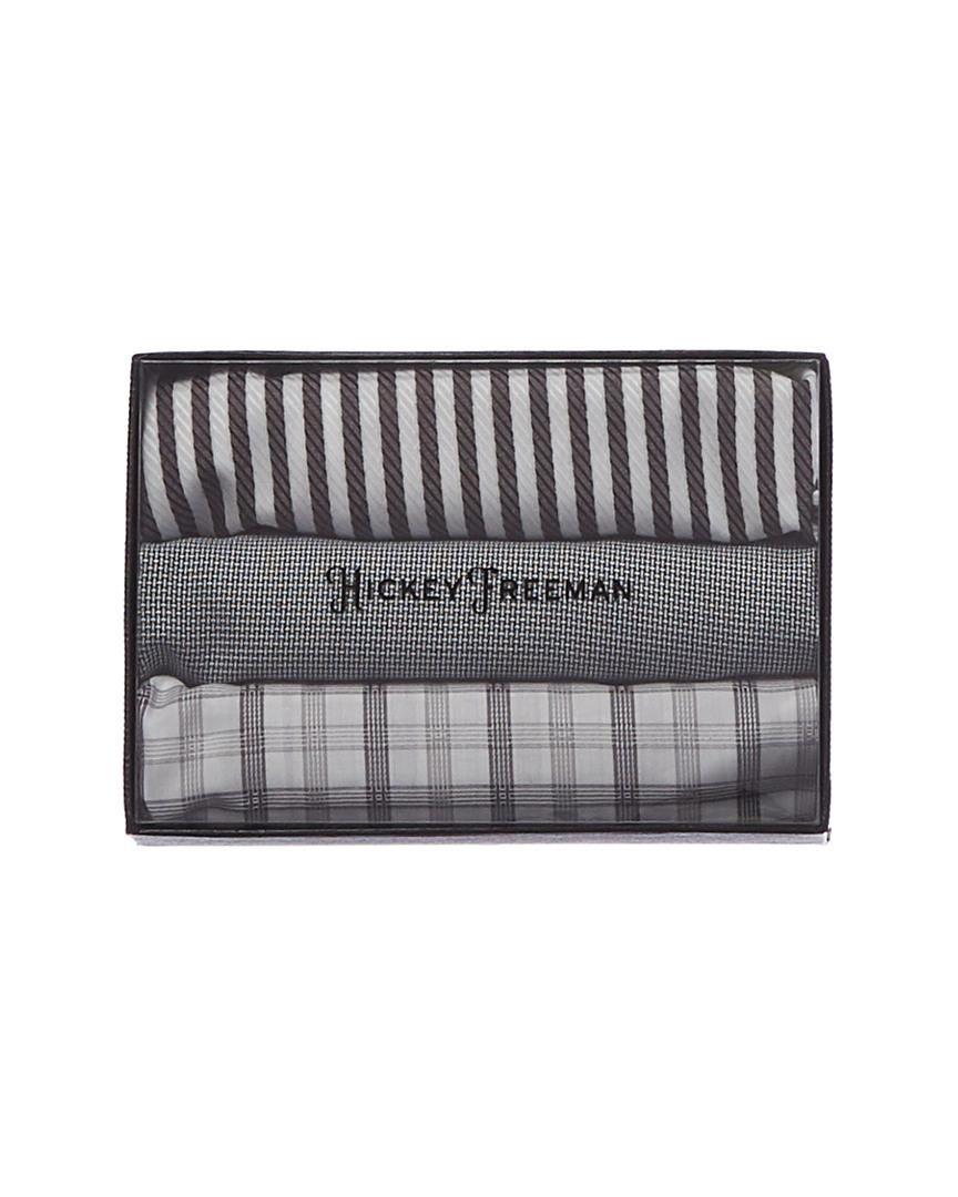 3 Black Squares Logo - Hickey Freeman Set Of 3 Pocket Squares in Black for Men