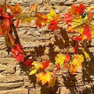 Orange with Green Leaf Logo - Artificial Autumn Leaves Maple Garland 175cm - Red Yellow Orange ...