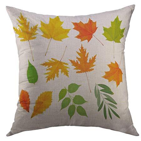 Orange with Green Leaf Logo - Mugod Pillow Case Green Leaf of Colorful Autumn Leaves Orange Fall