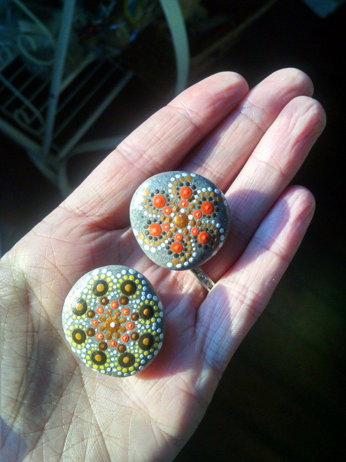 Spiral Dots Orange Sphere Logo - Hand Painted Dot Art Pinwheel ~ 2 Spiral Stone Magnets ~ Gold ...