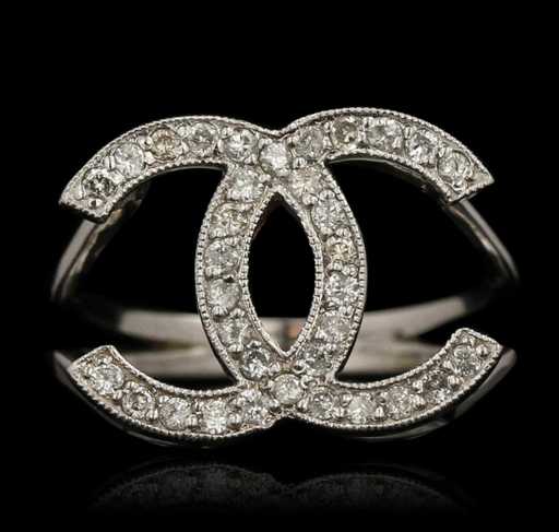 Diamond Chanel Logo - 14KT White Gold 0.36ctw Diamond Chanel Logo Ring GB5186