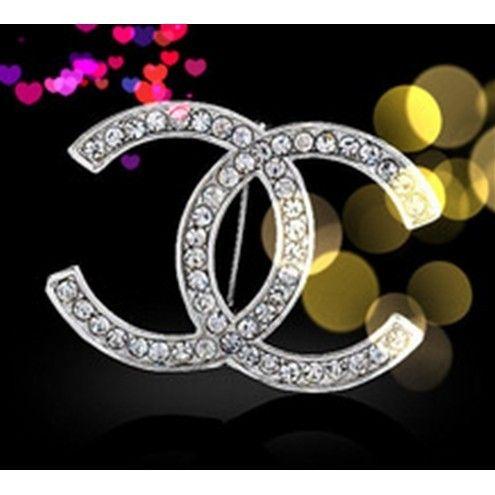 Diamond Chanel Logo - Designer Inspired Logo Brooch Pin Austrian Crystal Logo Chanel CC