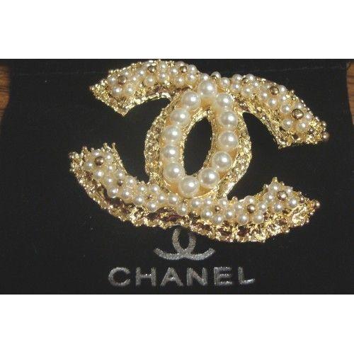 Diamond Chanel Logo - Designer Inspired Pearl Pin Big Large Brooch Logo Chanel CC Diamond