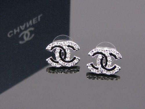 Diamond Chanel Logo - price of genuine chanel logo earrings uk-Chanel silver diamond with ...
